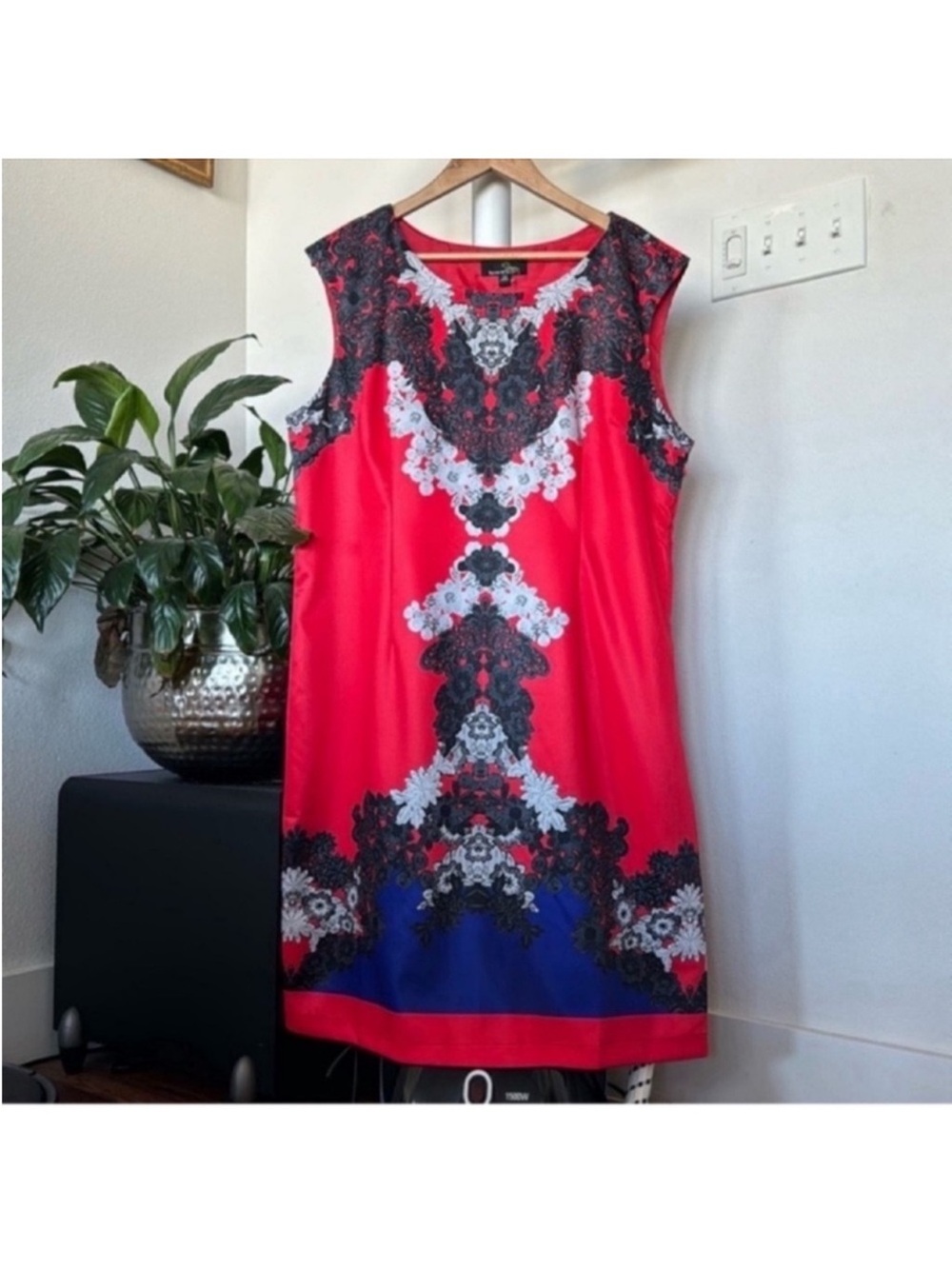 NWT Suzanne Betro Floral Print Sleeveless Tank Dress Sz 1X Red Black Crew